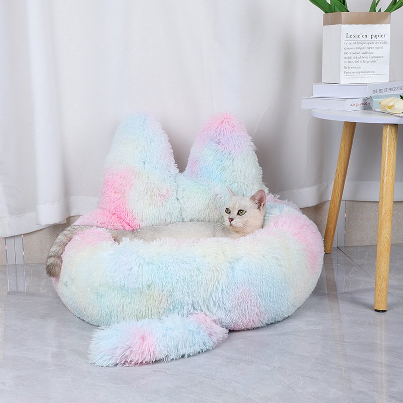 Round Cat House All Season Long Plush Pet House Cat House Warm Pet Supplies Dog Bed Pet Bed Pet Mat - Image 2
